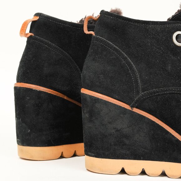 See by Chloe Ethel Black Shearling-Lined Suede Wedge Desert Booties - Picture 8 of 10